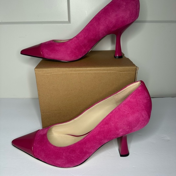 Nine West Pink Suede Holiday Party Heels 9M – Festive Cap Toe Pumps - Picture 2 of 7